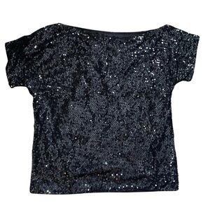 Anna Kaci Midnight Glam Black Off theShoulder Sequins Texture Top Grunge 90s SZL